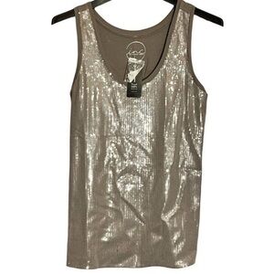 INC international concepts Camo green sequin front tank NWT size L